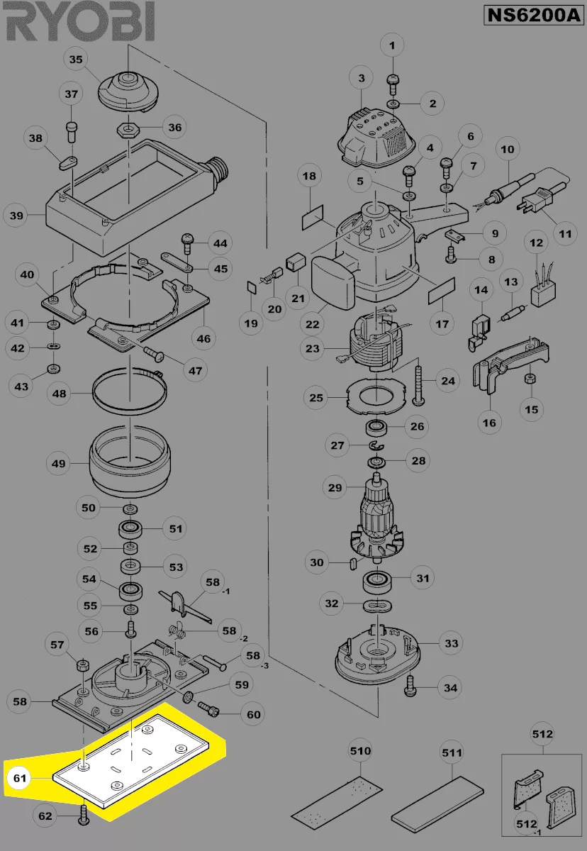 Plateau ponçage ponceuse NS6200A Ryobi